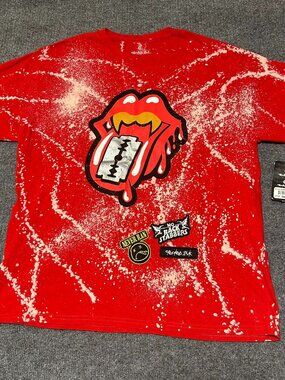 NWT Y2K Crooked Ink Rolling Stones Red Band Vintage Washed Distressed Tee Large